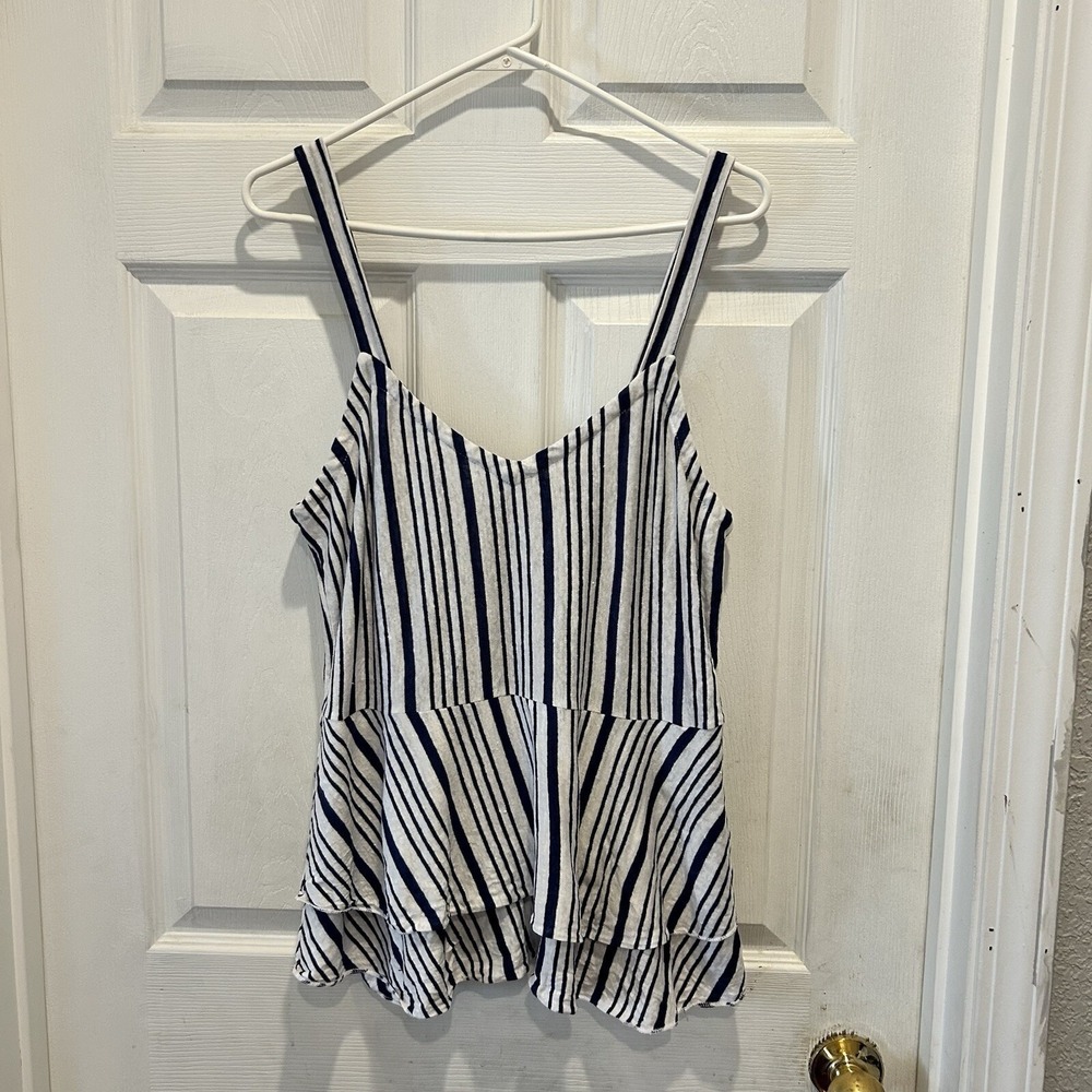 Chaser Striped Peplum Tank Top Women's Size XL Linen Blend Resort Vacation Surf